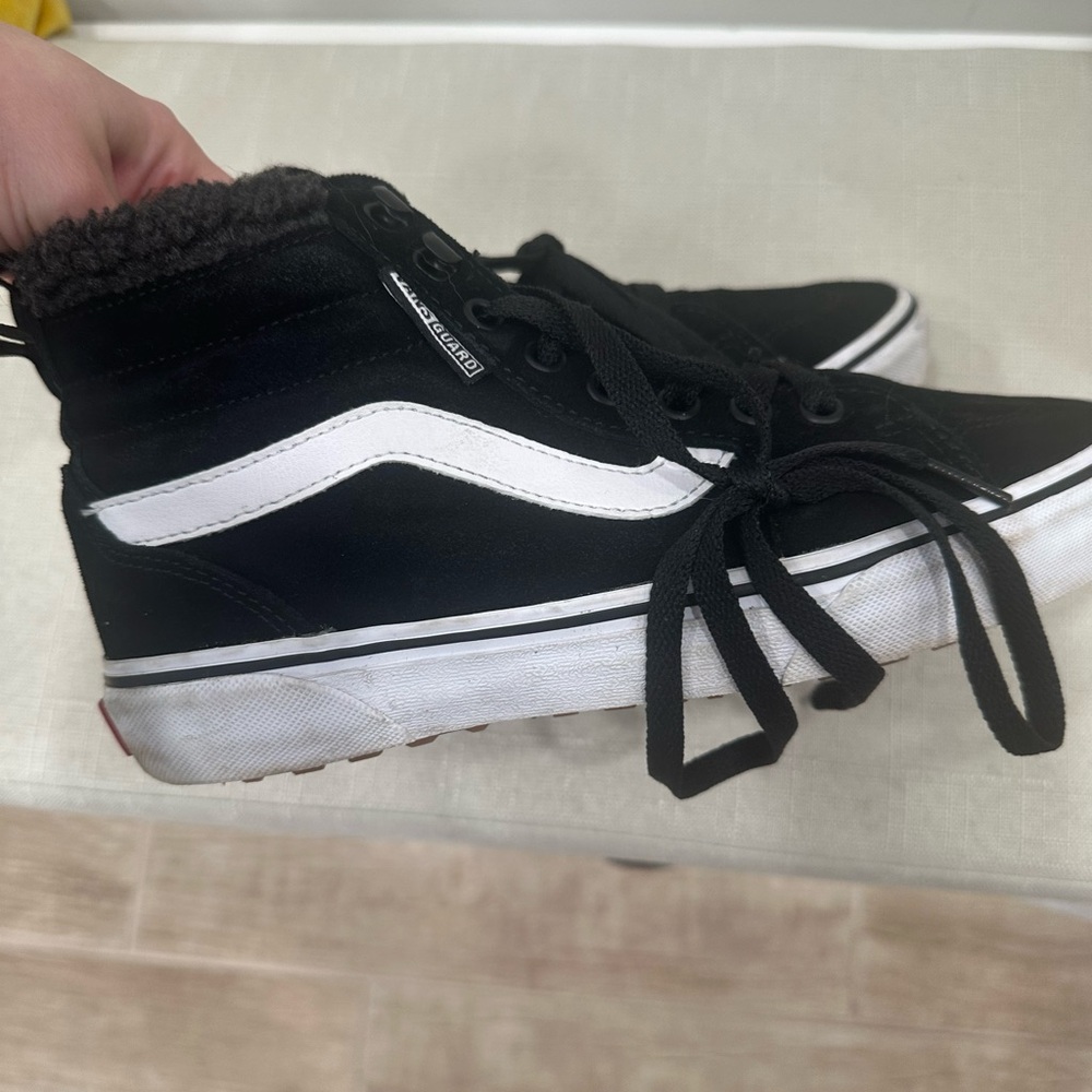 Vans Black Suede High-Top Sneakers with White Side Stripe
